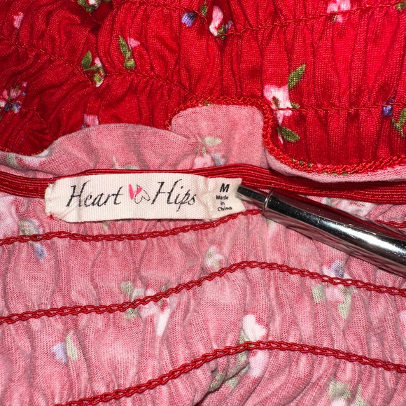 Women's Heart & Hips Floral Smocked Peplum Top Red/Pink Size Medium Boho - Picture 6 of 13